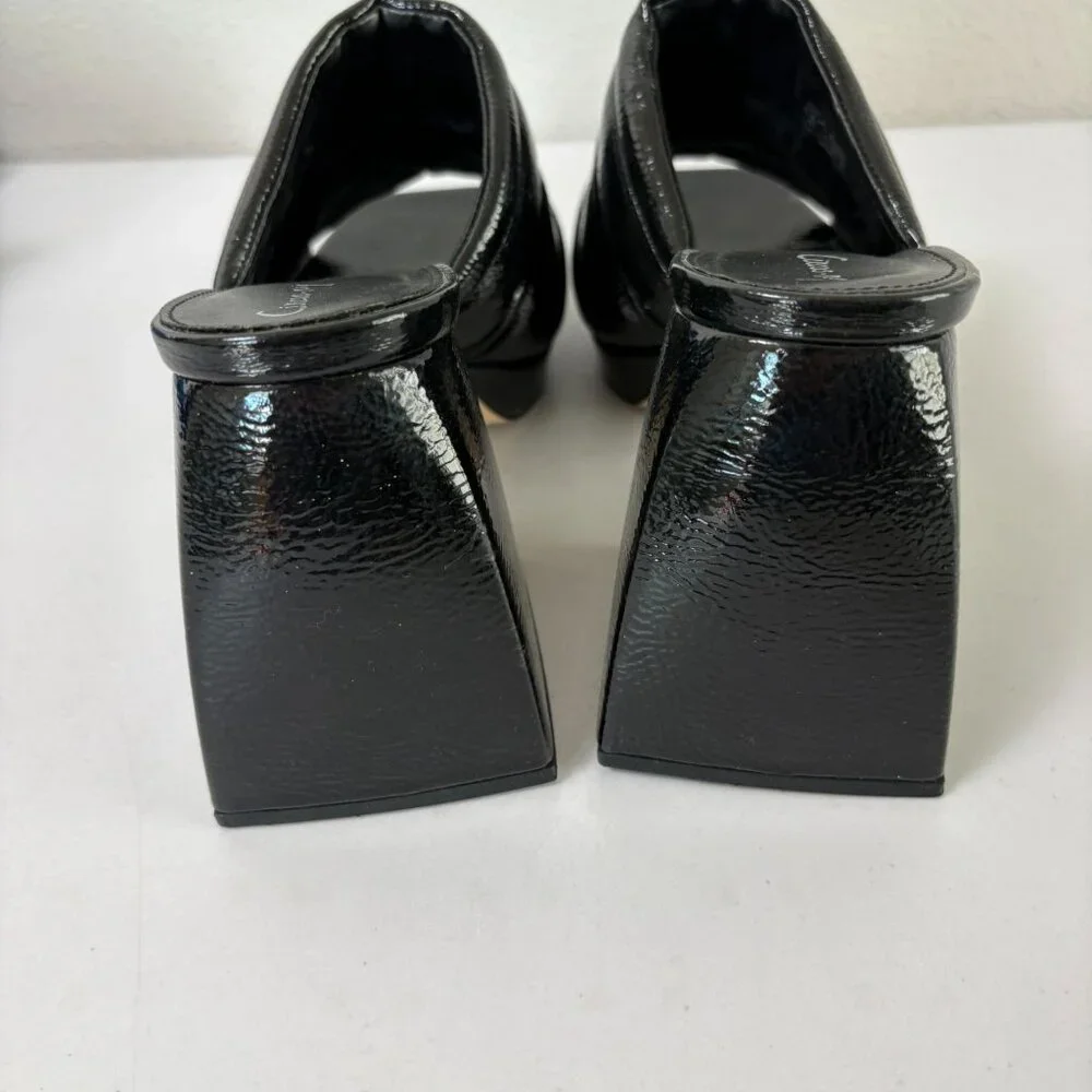 Circus Sam Edelman Marlie Platform Block Heel‎ Sandals Size 9.5 M Black Patent